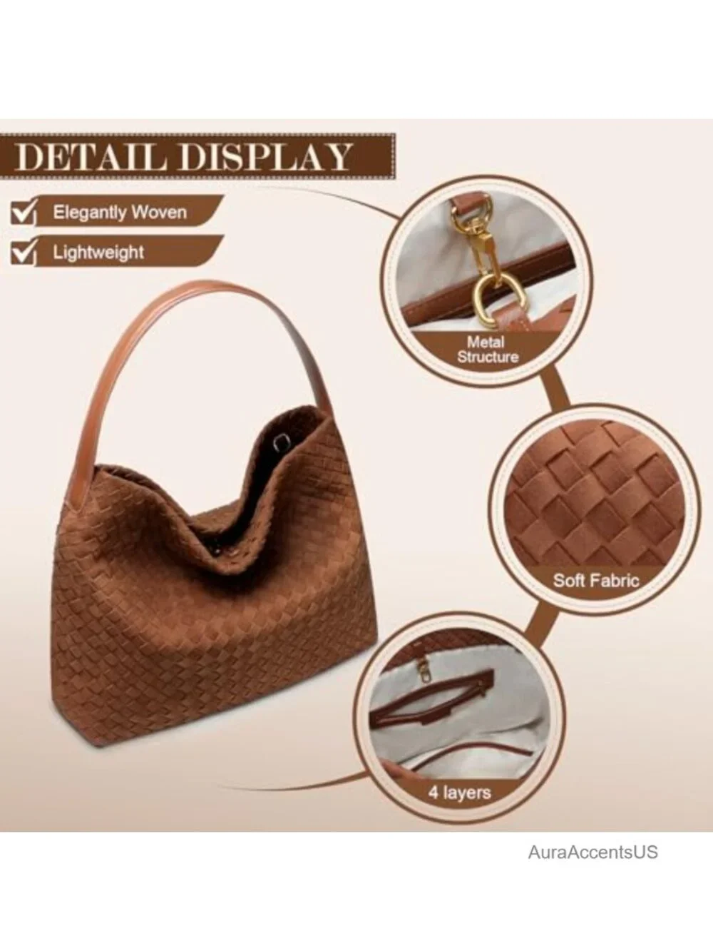 Slouchy Woven Hobo Tote Bag Faux Suede Shoulder Bag Work Travel